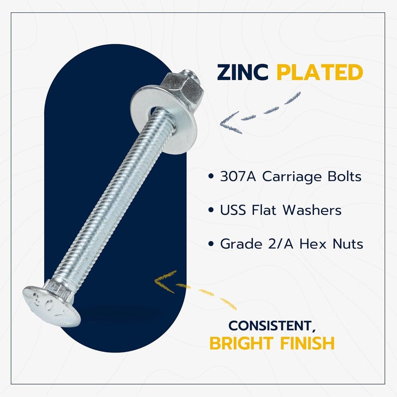 MAKERS BOLT 1/2" x 5" (25 Pack) Zinc Carriage Bolt Kit, Grade 307A by - Image 3